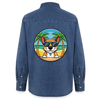 Serbischer dreifarbiger Laufhund Rasse Cartoon Strand - Frauen Jeanshemd Organic von Stanley/Stella - verwaschenes Mittelblau  - Hinten - AI Model Female 172 light (172cm)