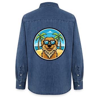 Frisian Water Dog Breed Cartoon Sunglasses Beach - Women’s Organic Denim Shirt by Stanley/Stella - mid washy  - Back - AI Model Female 172 light (172cm)