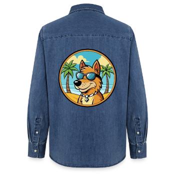 Frisian Pointing Dog Breed Cartoon Sunglass Beach - Women’s Organic Denim Shirt by Stanley/Stella - mid washy  - Back - AI Model Female 172 light (172cm)