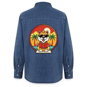 Chinese Imperial Dog Breed Cartoon Sunglass Beach - Women’s Organic Denim Shirt by Stanley/Stella - mid washy  - Back - AI Model Female 172 light (172cm)
