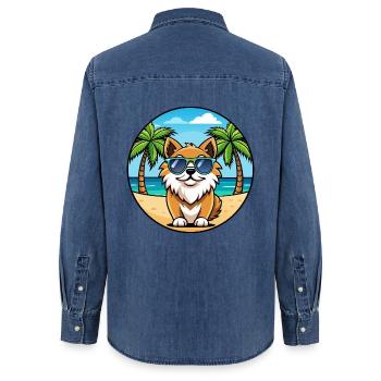 Tibetischer Spaniel Hund Rasse Cartoon Sonnenbrille Strand - Frauen Jeanshemd Organic von Stanley/Stella - verwaschenes Mittelblau  - Hinten - AI Model Female 172 light (172cm)