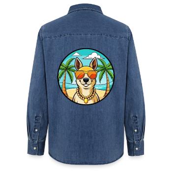 Peruanische Inka-Orchideen-Hunderasse Cartoon-Sonnenbrille - Frauen Jeanshemd Organic von Stanley/Stella - verwaschenes Mittelblau  - Hinten - AI Model Female 172 light (172cm)