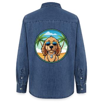 Norfolk Spaniel Hunderasse Cartoon Sonnenbrille Strand - Frauen Jeanshemd Organic von Stanley/Stella - verwaschenes Mittelblau  - Hinten - AI Model Female 172 light (172cm)