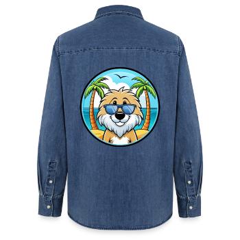 Frisian Water Dog Breed Cartoon Sunglasses Beach - Women’s Organic Denim Shirt by Stanley/Stella - mid washy  - Back - AI Model Female 172 light (172cm)