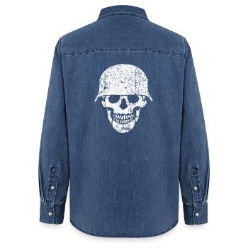 Schädelhelm / Schädelperlen - Frauen Jeanshemd Organic von Stanley/Stella - verwaschenes Mittelblau  - Hinten - AI Model Female 172 light (172cm)