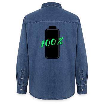 Batterie hat 100% volle Energie - Frauen Jeanshemd Organic von Stanley/Stella - verwaschenes Mittelblau  - Hinten - AI Model Female 172 light (172cm)