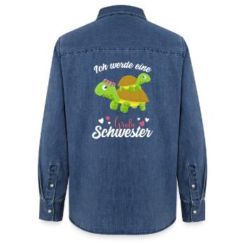 Großer Schwester Schildkröte 2021 - Frauen Jeanshemd Organic von Stanley/Stella - verwaschenes Mittelblau  - Hinten - AI Model Female 172 light (172cm)