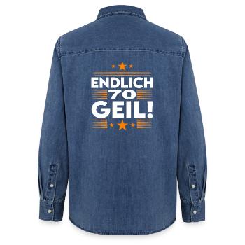 Endlich 70 Geil Geburtstag Birthday - Frauen Jeanshemd Organic von Stanley/Stella - verwaschenes Mittelblau  - Hinten - AI Model Female 172 light (172cm)