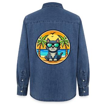 Bombay Cat Breed Dessin animé Lunettes de soleil Plage - Chemise en denim femme bio Stanley/Stella - bleu moyen délavé  - Dos - AI Model Female 172 light (172cm)
