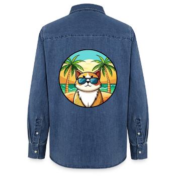 Exotische Kurzhaarkatze Rasse Cartoon Sonnenbrille Strand - Frauen Jeanshemd Organic von Stanley/Stella - verwaschenes Mittelblau  - Hinten - AI Model Female 172 light (172cm)