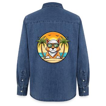 Arabische Mau-Katzenrasse Cartoon-Sonnenbrille Strand - Frauen Jeanshemd Organic von Stanley/Stella - verwaschenes Mittelblau  - Hinten - AI Model Female 172 light (172cm)