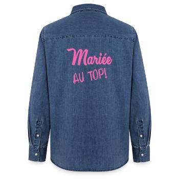 BRAUT AN DER SPITZE - Frauen Jeanshemd Organic von Stanley/Stella - verwaschenes Mittelblau  - Hinten - AI Model Female 172 light (172cm)