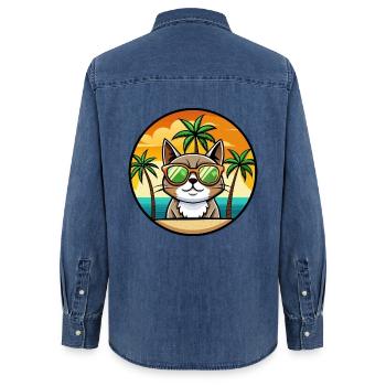Exotische Kurzhaarkatze Rasse Cartoon Sonnenbrille Strand - Frauen Jeanshemd Organic von Stanley/Stella - verwaschenes Mittelblau  - Hinten - AI Model Female 172 light (172cm)