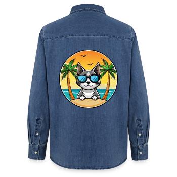 Bombay Cat Breed Cartoon Lunettes de soleil Beach - Chemise en denim femme bio Stanley/Stella - bleu moyen délavé  - Dos - AI Model Female 172 light (172cm)
