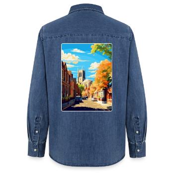 Richmond Angleterre Royaume-Uni Affiche de voyage vintage souvenir - Chemise en denim femme bio Stanley/Stella - bleu moyen délavé  - Dos - AI Model Female 172 light (172cm)