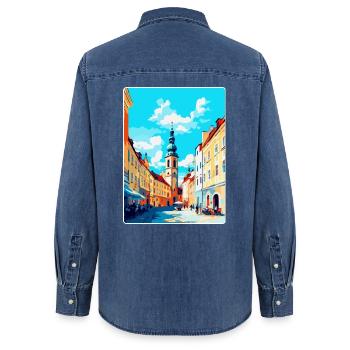 Ceske Budejovice Czech Republic Republic Poster - Women’s Organic Denim Shirt by Stanley/Stella - mid washy  - Back - AI Model Female 172 light (172cm)