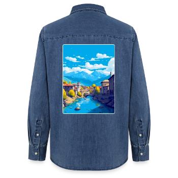 Sarajevo Bosnien Herzegowina Vintage Reiseposter - Frauen Jeanshemd Organic von Stanley/Stella - verwaschenes Mittelblau  - Hinten - AI Model Female 172 light (172cm)