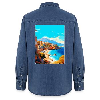 Kreta Griechenland Vintage Reiseplakat WPA Souvenir - Frauen Jeanshemd Organic von Stanley/Stella - verwaschenes Mittelblau  - Hinten - AI Model Female 172 light (172cm)