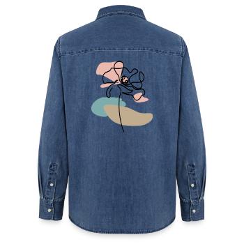 Poppies abstraits coquelicots au trait d’art éclaboussures de couleur - Chemise en denim femme bio Stanley/Stella - bleu moyen délavé  - Dos - AI Model Female 172 light (172cm)