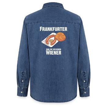Frankfurter sind die besseren Wiener Würstchen - Frauen Jeanshemd Organic von Stanley/Stella - verwaschenes Mittelblau  - Hinten - AI Model Female 172 light (172cm)