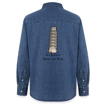 la tour cursive de Pise - tordue contre italique - Chemise en denim femme bio Stanley/Stella - bleu moyen délavé  - Dos - AI Model Female 172 light (172cm)