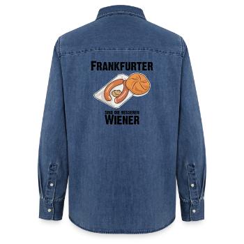 Frankfurter sind die besseren Wiener Würstchen - Frauen Jeanshemd Organic von Stanley/Stella - verwaschenes Mittelblau  - Hinten - AI Model Female 172 light (172cm)