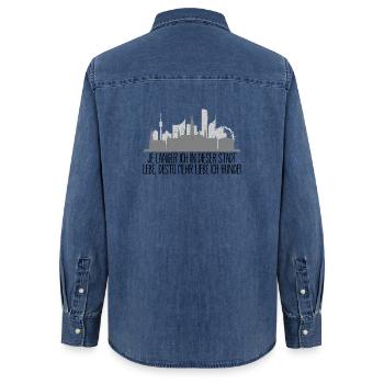 je länger ich in Wien lebe, desto mehr liebe Hunde - Frauen Jeanshemd Organic von Stanley/Stella - verwaschenes Mittelblau  - Hinten - AI Model Female 172 light (172cm)