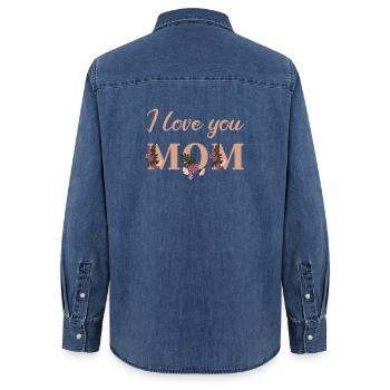 Je t'aime, maman - Chemise en denim femme bio Stanley/Stella - bleu moyen délavé  - Dos - AI Model Female 172 light (172cm)