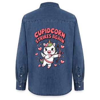 Cupidcorn frappe à nouveau - Chemise en denim femme bio Stanley/Stella - bleu moyen délavé  - Dos - AI Model Female 172 light (172cm)
