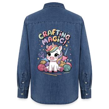 Fabriquer de la magie ! - Chemise en denim femme bio Stanley/Stella - bleu moyen délavé  - Dos - AI Model Female 172 light (172cm)
