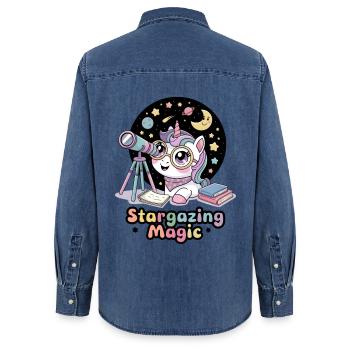 Magie der Sternenbeobachtung - Frauen Jeanshemd Organic von Stanley/Stella - verwaschenes Mittelblau  - Hinten - AI Model Female 172 light (172cm)