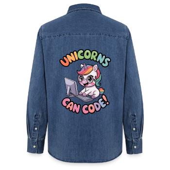 Unicorns Can Code! - Women’s Organic Denim Shirt by Stanley/Stella - mid washy  - Back - AI Model Female 172 light (172cm)