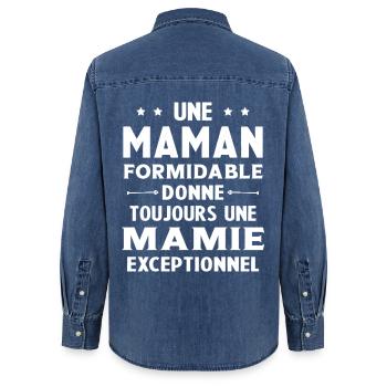 Cadeau pour Grand-Mère - Une Mamie Exceptionnelle - Chemise en denim femme bio Stanley/Stella - bleu moyen délavé  - Dos - AI Model Female 172 light (172cm)