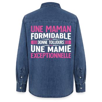 Cadeau pour Grand-Mère - Une Mamie Exceptionnelle - Chemise en denim femme bio Stanley/Stella - bleu moyen délavé  - Dos - AI Model Female 172 light (172cm)