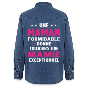 Cadeau pour Grand-Mère - Une Mamie Exceptionnelle - Chemise en denim femme bio Stanley/Stella - bleu moyen délavé  - Dos - AI Model Female 172 light (172cm)