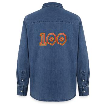 100. 100 ANS. 100e ANNIVERSAIRE. ANNIVERSAIRE 100 - Chemise en denim femme bio Stanley/Stella - bleu moyen délavé  - Dos - AI Model Female 172 light (172cm)