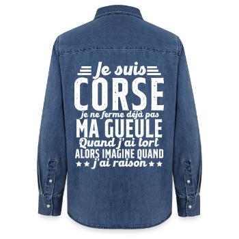 Corse je ne ferme pas ma gueule cadeau humour - Chemise en denim femme bio Stanley/Stella - bleu moyen délavé  - Dos - AI Model Female 172 light (172cm)