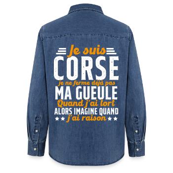 Corse je ne ferme pas ma gueule cadeau humour - Chemise en denim femme bio Stanley/Stella - bleu moyen délavé  - Dos - AI Model Female 172 light (172cm)