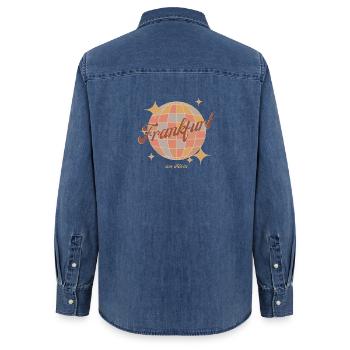 Boule disco rétro au design vintage de Francfort-sur-le-Main - Chemise en denim femme bio Stanley/Stella - bleu moyen délavé  - Dos - AI Model Female 172 light (172cm)