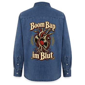 Boom Bap Oldschool Hip Hop 90er Rap Fan - Frauen Jeanshemd Organic von Stanley/Stella - verwaschenes Mittelblau  - Hinten - AI Model Female 172 light (172cm)
