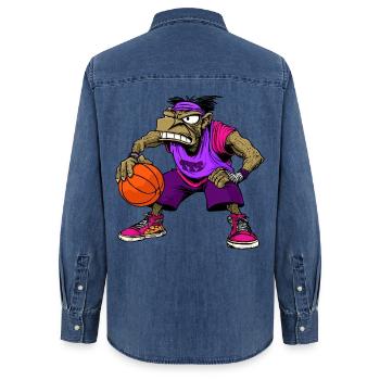 B-Ball Hip-Hop Rap - Frauen Jeanshemd Organic von Stanley/Stella - verwaschenes Mittelblau  - Hinten - AI Model Female 172 light (172cm)