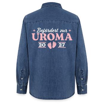Werdende Uroma 2027 Befördert zur Urgroßmutter - Frauen Jeanshemd Organic von Stanley/Stella - verwaschenes Mittelblau  - Hinten - AI Model Female 172 light (172cm)