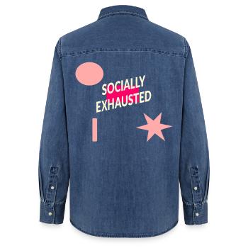 sozial erschöpft - Frauen Jeanshemd Organic von Stanley/Stella - verwaschenes Mittelblau  - Hinten - AI Model Female 172 light (172cm)