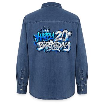 Herzlichen Glückwunsch zum 20. Geburtstag Blue Graffiti: Level Up Boom! - Frauen Jeanshemd Organic von Stanley/Stella - verwaschenes Mittelblau  - Hinten - AI Model Female 172 light (172cm)