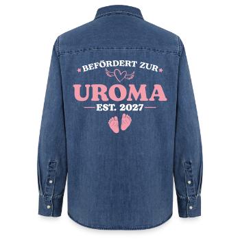 Schwangerschaftsankündigung Befördert Uroma 2027 - Frauen Jeanshemd Organic von Stanley/Stella - verwaschenes Mittelblau  - Hinten - AI Model Female 172 light (172cm)