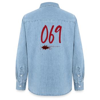 Code postal Francfort 069 - Chemise en denim femme bio Stanley/Stella - bleu clair délavé - Dos - AI Model Female 172 light (172cm)