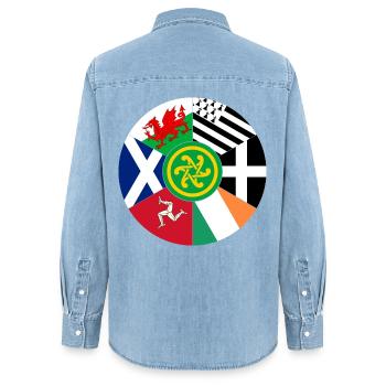 Flaggen der keltischen Nationen, Pan Celtic, Wales, Schottland - Frauen Jeanshemd Organic von Stanley/Stella - verwaschenes Hellblau - Hinten - AI Model Female 172 light (172cm)