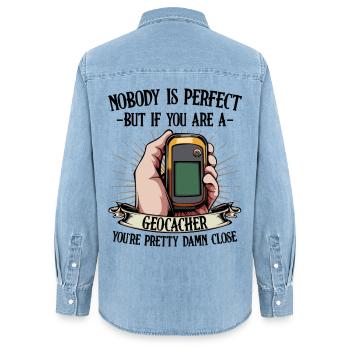 Nobody Is Perfect Geocaching Geocacher Gift - Women’s Organic Denim Shirt by Stanley/Stella - light wash - Back - AI Model Female 172 light (172cm)