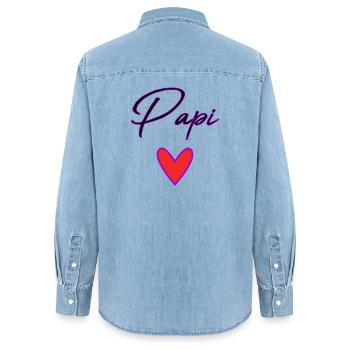 PAPY. PAPA. FÊTE DES PÈRES. BONNE FÊTE PAPA - Chemise en denim femme bio Stanley/Stella - bleu clair délavé - Dos - AI Model Female 172 light (172cm)