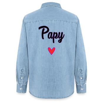 PAPY. PAPA. FÊTE DES PÈRES. BONNE FÊTE PAPA - Chemise en denim femme bio Stanley/Stella - bleu clair délavé - Dos - AI Model Female 172 light (172cm)